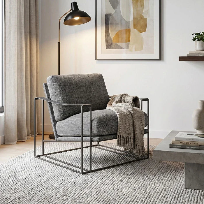Kena 1-Seater Fabric Accent Chair - Dark Grey/Black - With 2-Year Warranty
