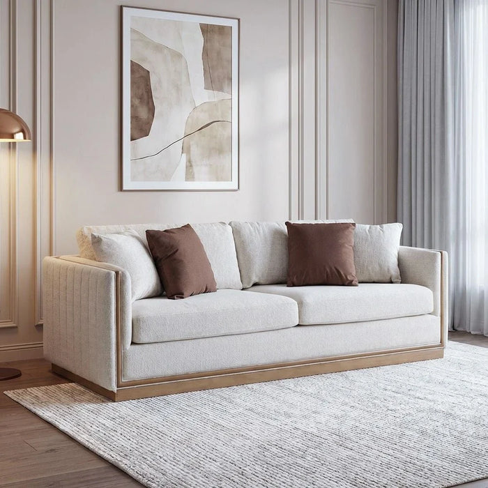 Krish 3 Seater Fabric Sofa - Light Grey/Brown
