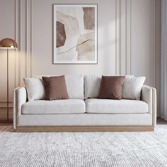 Krish 3 Seater Fabric Sofa - Light Grey/Brown