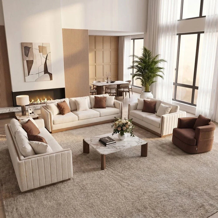 Krish 4 Seater Fabric Sofa - Light Grey/Brown