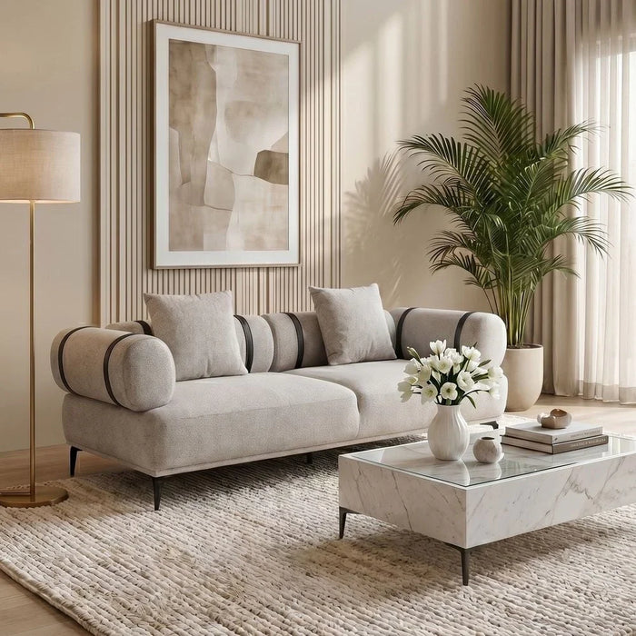 Evie 2 Seater Fabric Sofa - Light Grey / Dark Grey