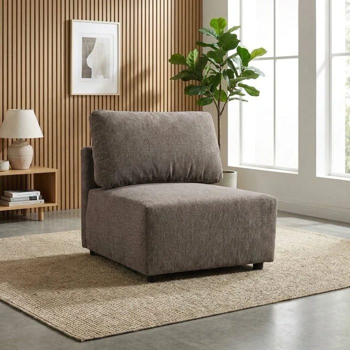 Benjo 1 Seater Armless Fabric Modular Sofa - Brown - With 2-Year Warranty