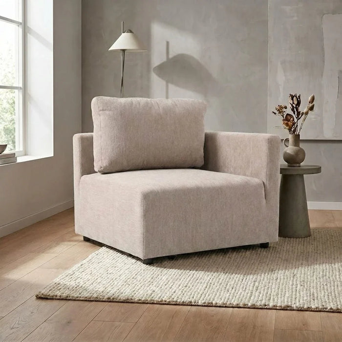 Benjo Corner Wedge Fabric Modular Sofa - Champagne - With 2-Year Warranty