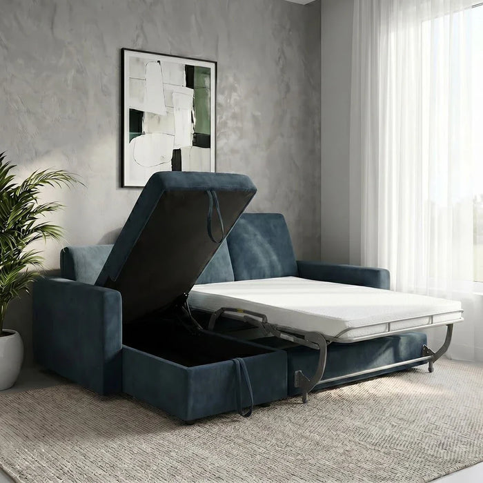 Darion 3-Seater Fabric Left Corner Sofa Bed with Storage - Blue - With 2-Year Warranty