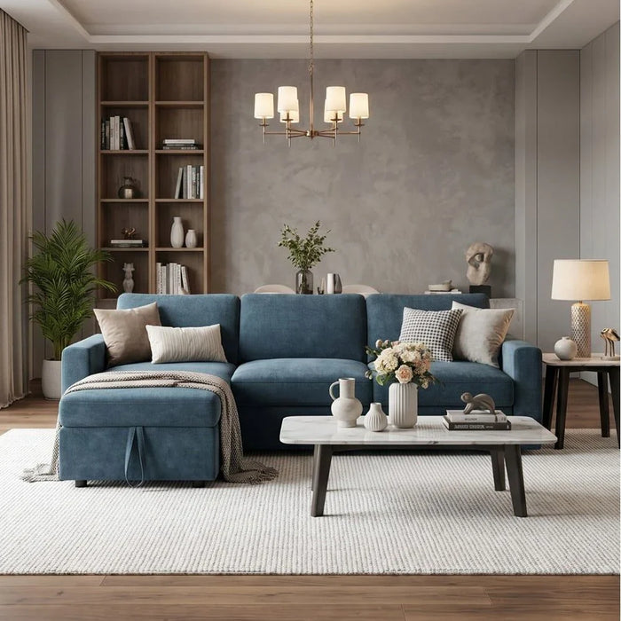 Darion 3-Seater Fabric Left Corner Sofa Bed with Storage - Blue - With 2-Year Warranty