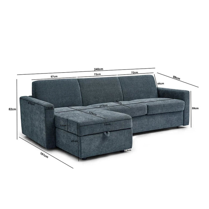 Darion 3-Seater Fabric Left Corner Sofa Bed with Storage - Blue - With 2-Year Warranty