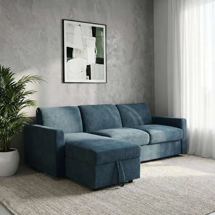 Darion 3-Seater Fabric Left Corner Sofa Bed with Storage - Blue - With 2-Year Warranty