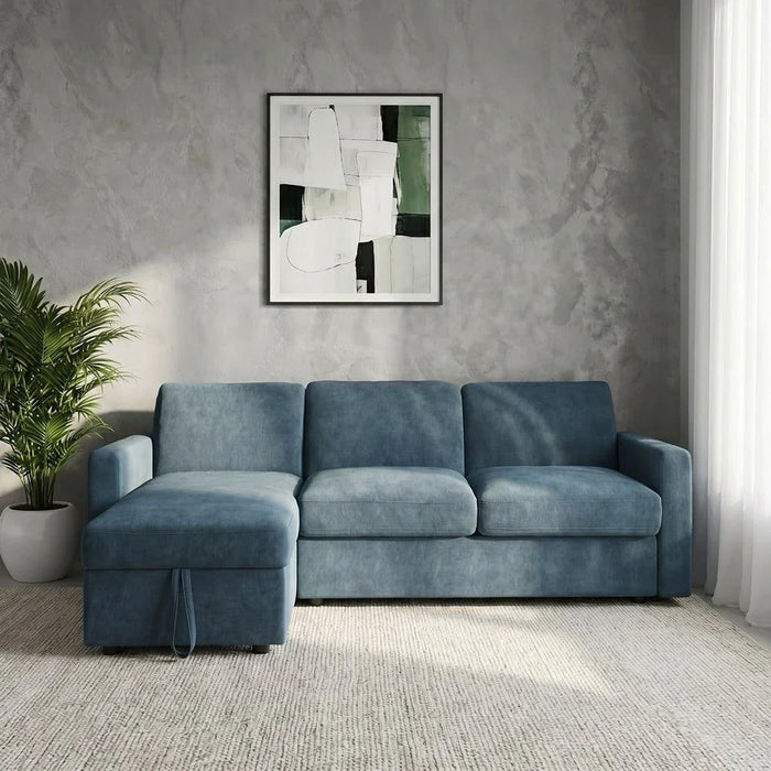 Darion 3-Seater Fabric Left Corner Sofa Bed with Storage - Blue - With 2-Year Warranty
