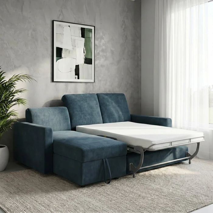 Darion 3-Seater Fabric Left Corner Sofa Bed with Storage - Blue - With 2-Year Warranty