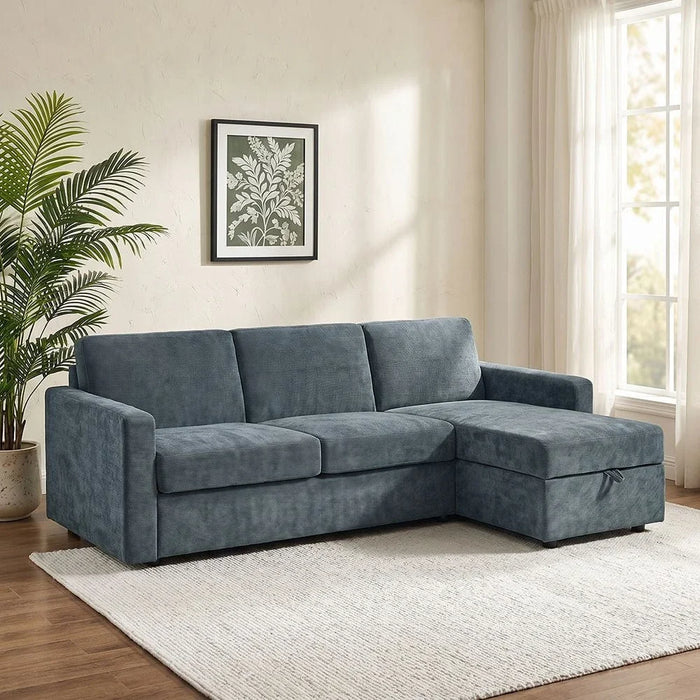 Darion Fabric Right Corner Sofa Bed With  Storage  - Blue