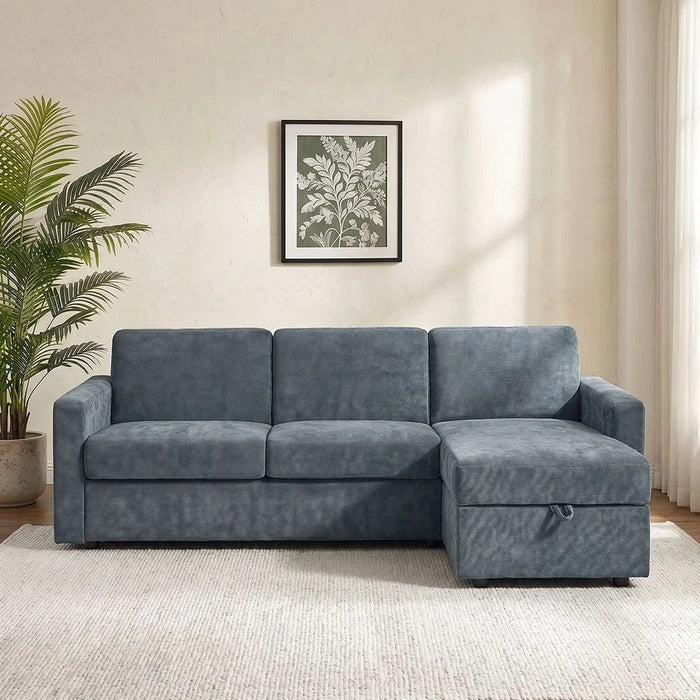 Darion Fabric Right Corner Sofa Bed With  Storage  - Blue