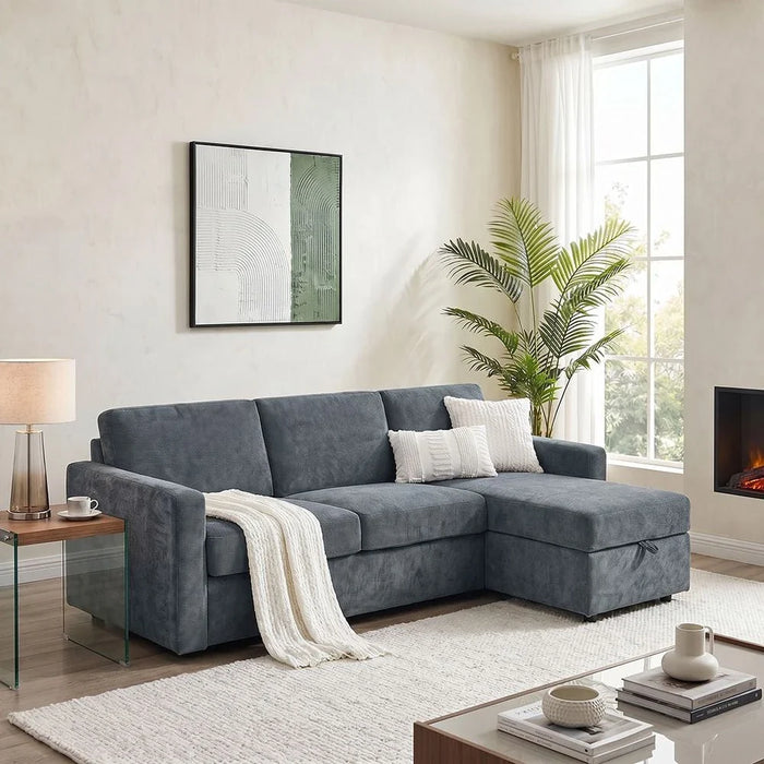 Darion Fabric Right Corner Sofa Bed With  Storage  - Blue