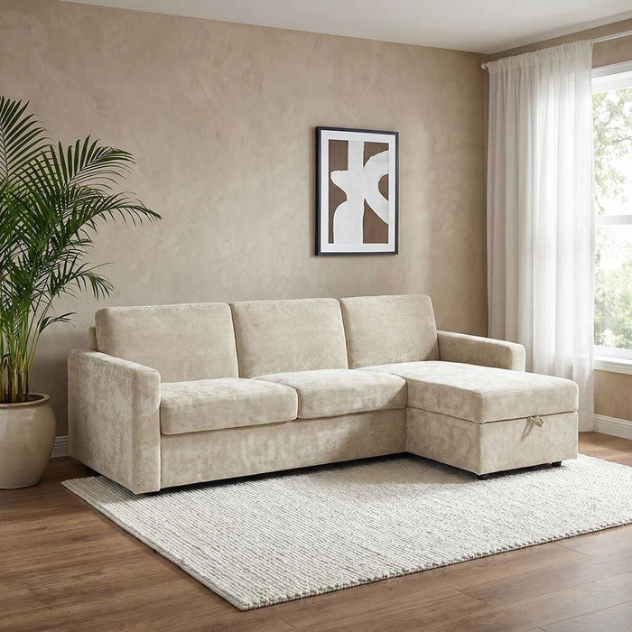 Darion Fabric Right Corner Sofa Bed With  Storage - Beige