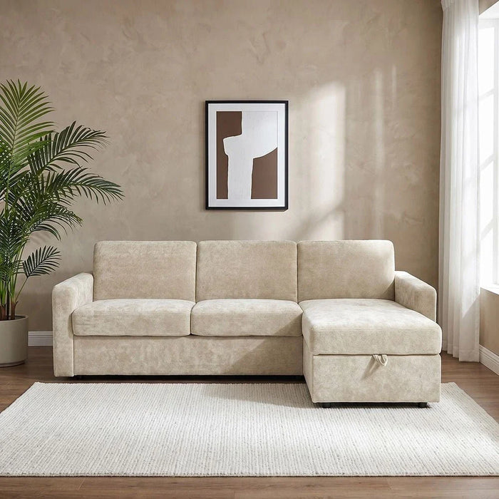 Darion Fabric Right Corner Sofa Bed With  Storage - Beige