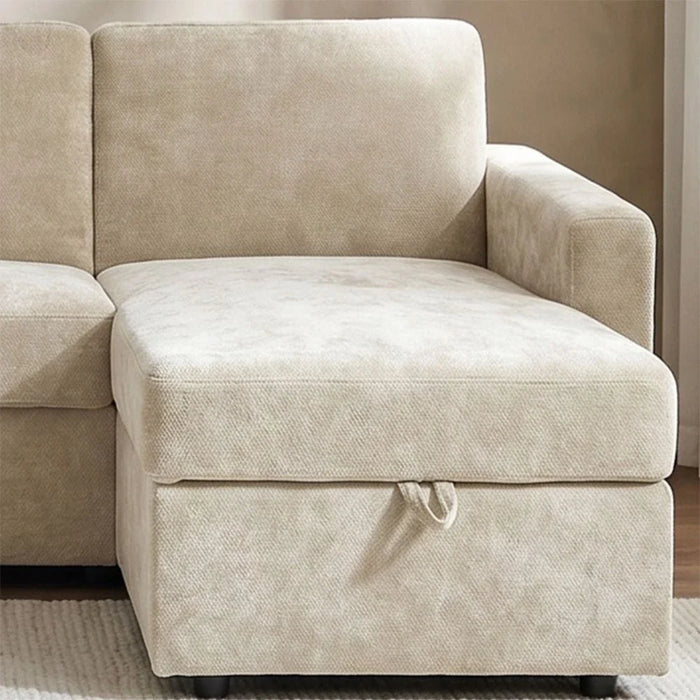 Darion Fabric Right Corner Sofa Bed With  Storage - Beige