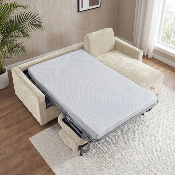 Darion Fabric Right Corner Sofa Bed With  Storage - Beige