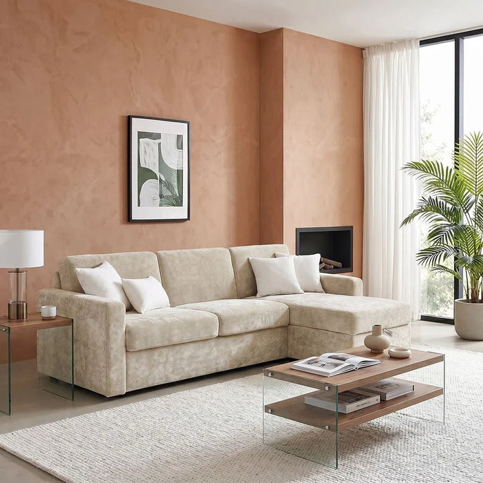 Darion Fabric Right Corner Sofa Bed With  Storage - Beige