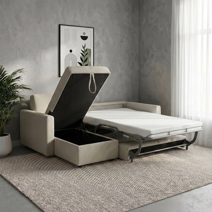 Darion Fabric Left Corner Sofa Bed With  Storage - Beige