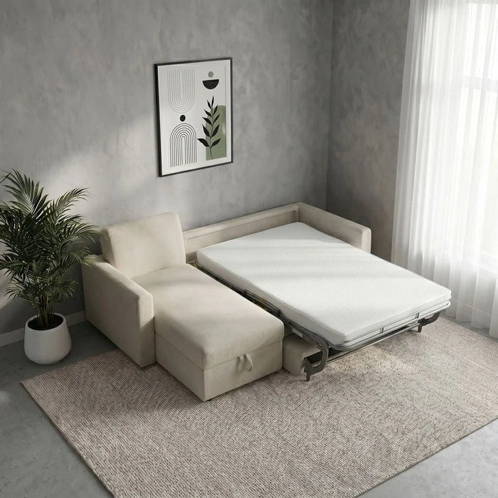 Darion Fabric Left Corner Sofa Bed With  Storage - Beige