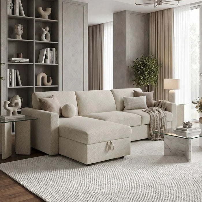 Darion Fabric Left Corner Sofa Bed With  Storage - Beige