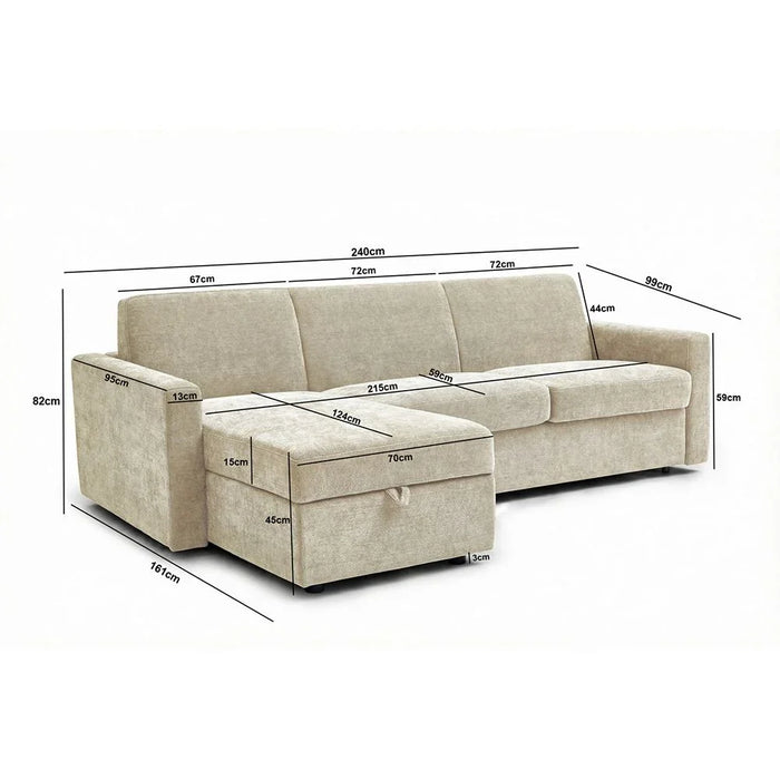 Darion Fabric Left Corner Sofa Bed With  Storage - Beige