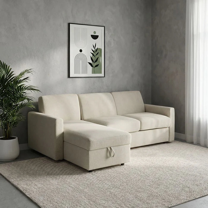 Darion Fabric Left Corner Sofa Bed With  Storage - Beige