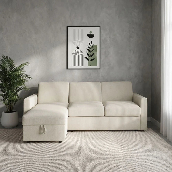 Darion Fabric Left Corner Sofa Bed With  Storage - Beige
