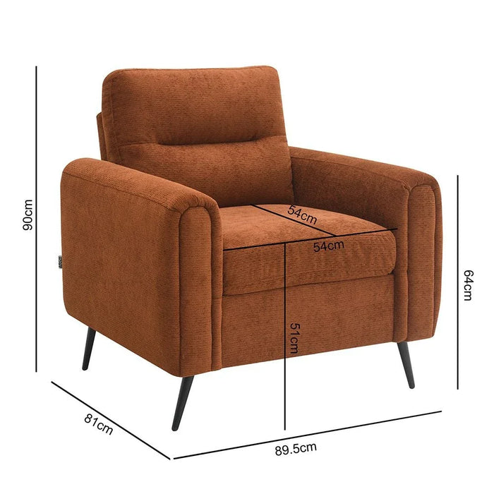 Arjun 1 Seater Fabric Sofa - Rust
