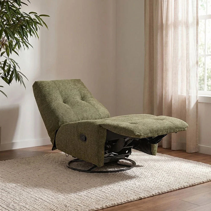 Kenna Fabric Recliner With Glider + Swivel - Green