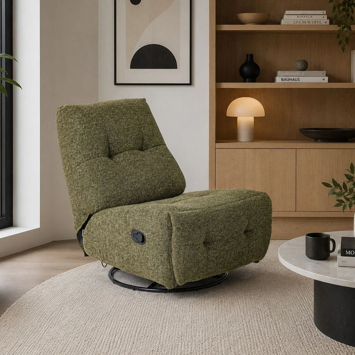 Kenna Fabric Recliner With Glider + Swivel - Green