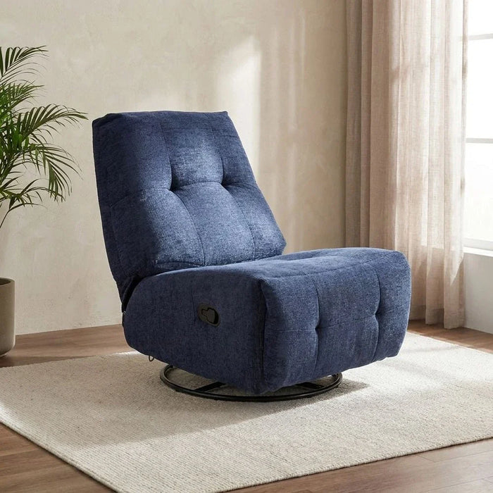 Kenna Fabric Recliner With Glider + Swivel - Navy