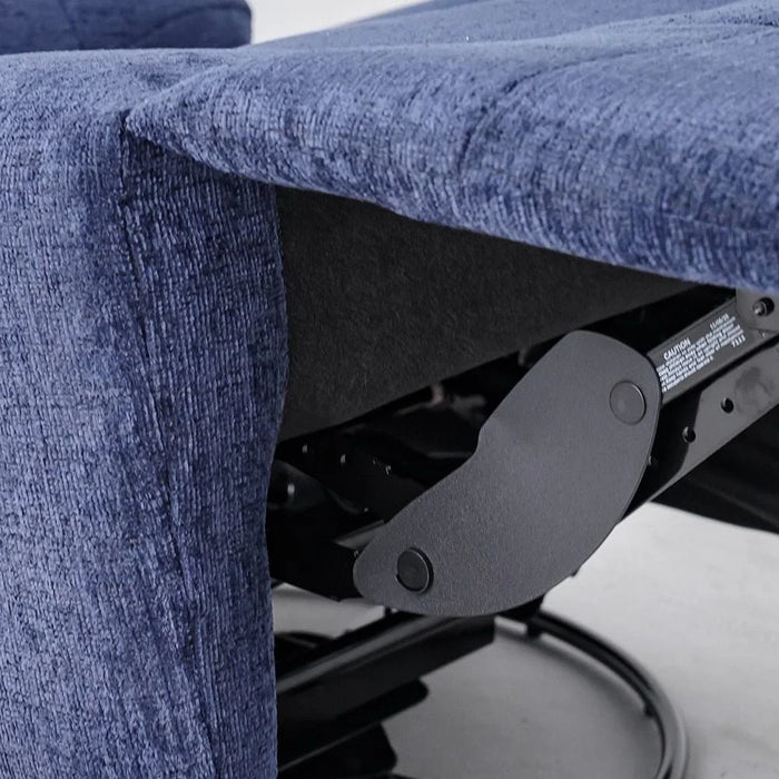 Kenna Fabric Recliner With Glider + Swivel - Navy