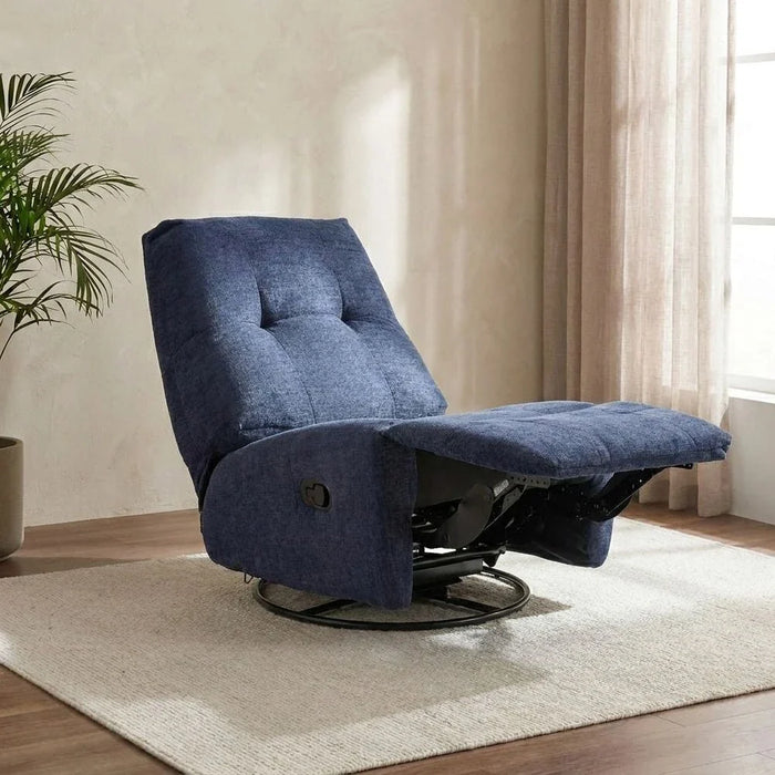 Kenna Fabric Recliner With Glider + Swivel - Navy