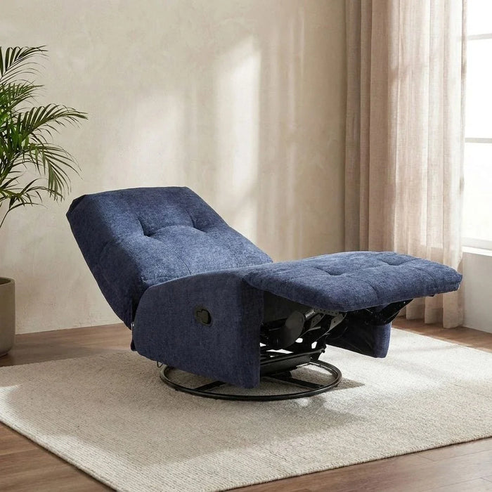 Kenna Fabric Recliner With Glider + Swivel - Navy