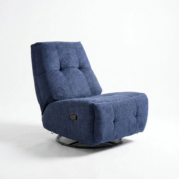 Kenna Fabric Recliner With Glider + Swivel - Navy