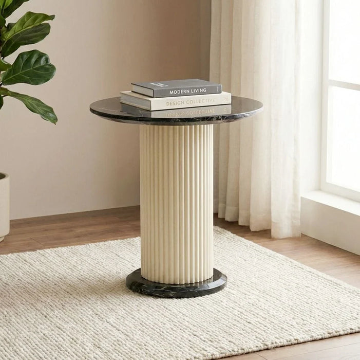 Krisalis Round End Table - Beige/Black - With 2-Year Warranty