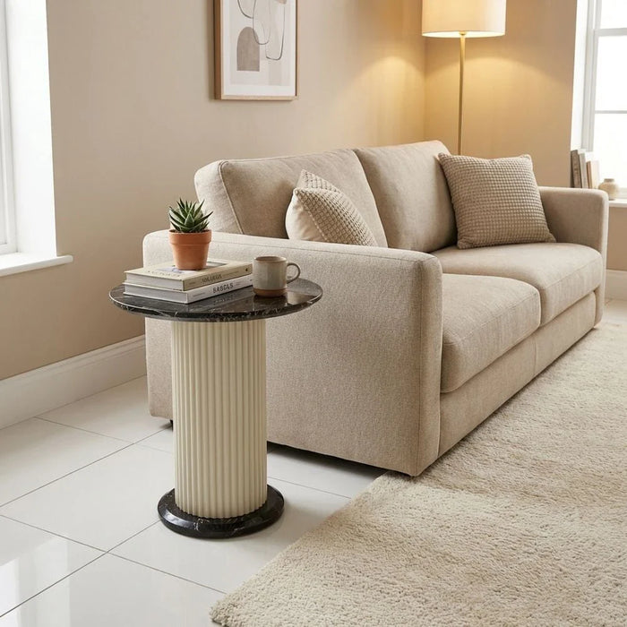 Krisalis Round End Table - Beige/Black - With 2-Year Warranty