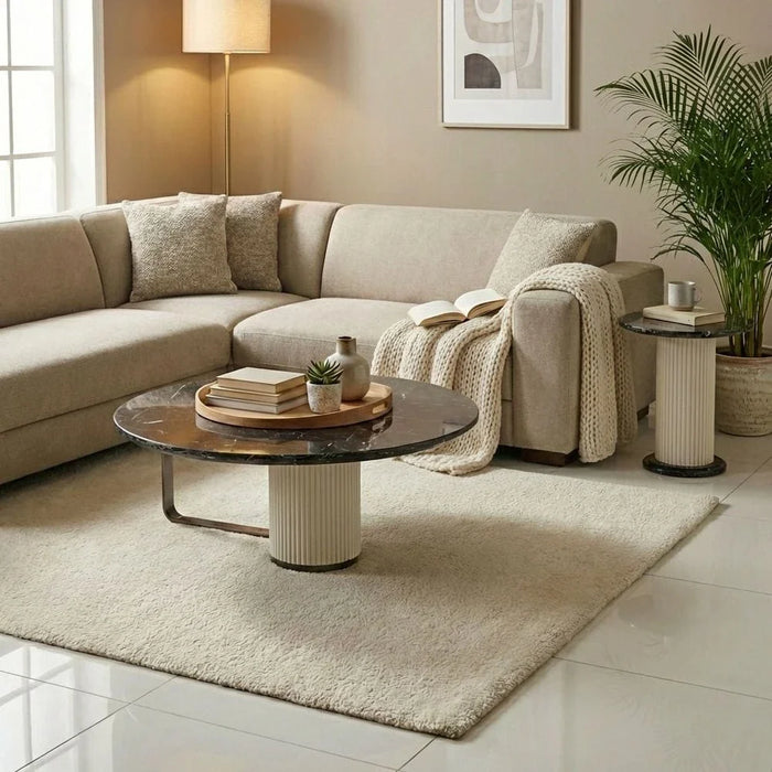 Krisalis Round End Table - Beige/Black - With 2-Year Warranty