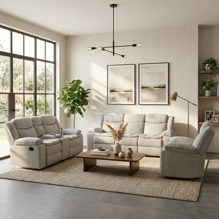 Sawyer 2-Seater Fabric Recliner with Cup Holder - Light Grey - With 2-Year Warranty