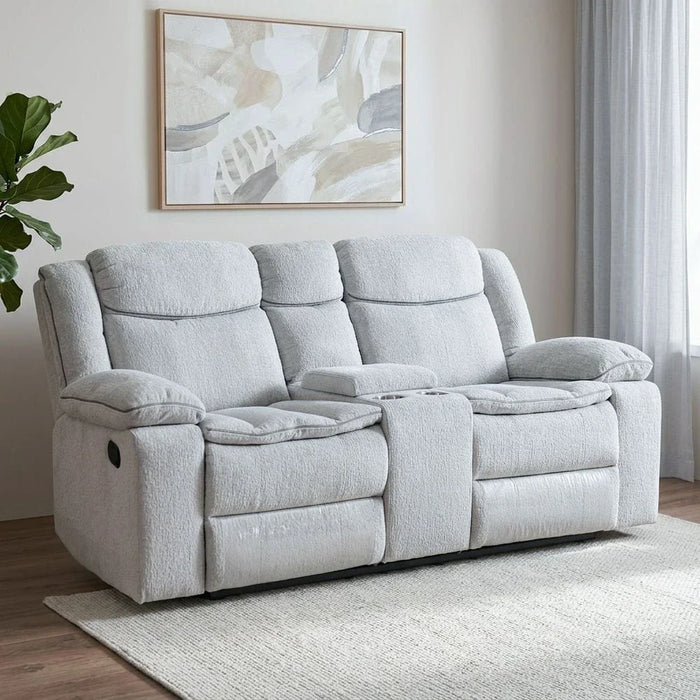 Sawyer 2-Seater Fabric Recliner with Cup Holder - Light Grey - With 2-Year Warranty