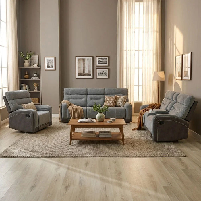 Holden 3-Seater Fabric Recliner - Grey - With 2-Year Warranty