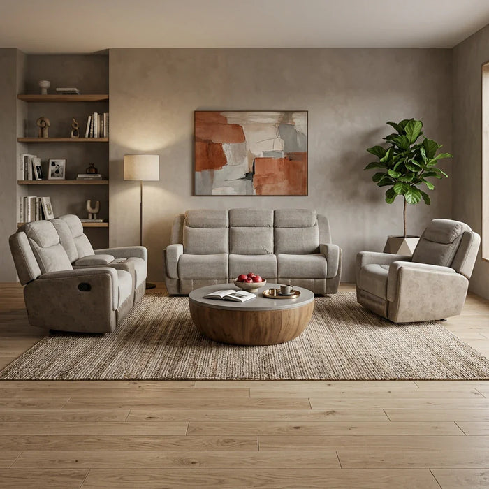 Brixx 3-Seater Fabric Recliner - Light Brown - With 2-Year Warranty