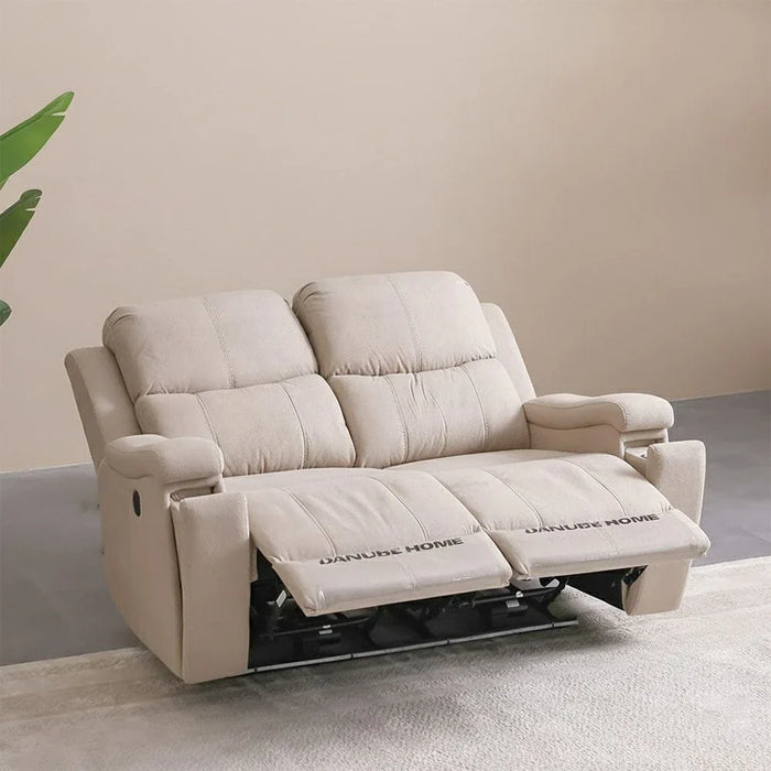 Paladin 2-Seater Fabric Recliner with LED & Cup Holder - Beige - With 2-Year Warranty