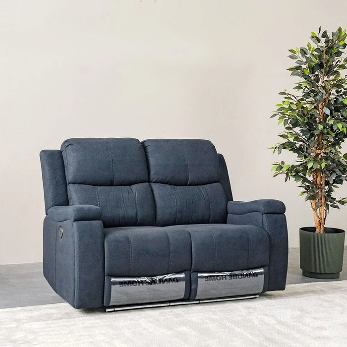 Paladin 2-Seater Fabric Recliner with LED & Cup Holder - Blue - With 2-Year Warranty