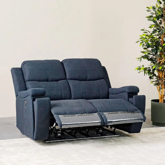 Paladin 2-Seater Fabric Recliner with LED & Cup Holder - Blue - With 2-Year Warranty