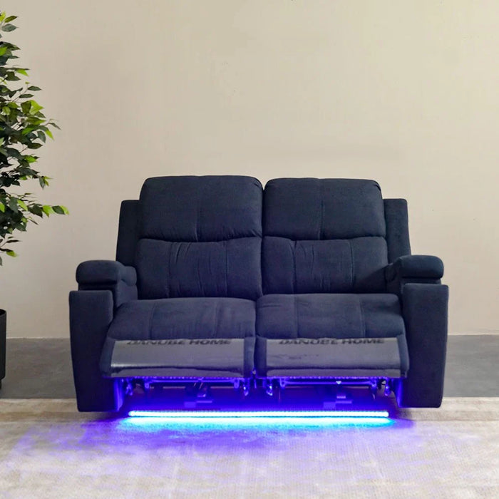 Paladin 2-Seater Fabric Recliner with LED & Cup Holder - Blue - With 2-Year Warranty