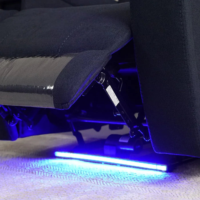 Paladin 2-Seater Fabric Recliner with LED & Cup Holder - Blue - With 2-Year Warranty