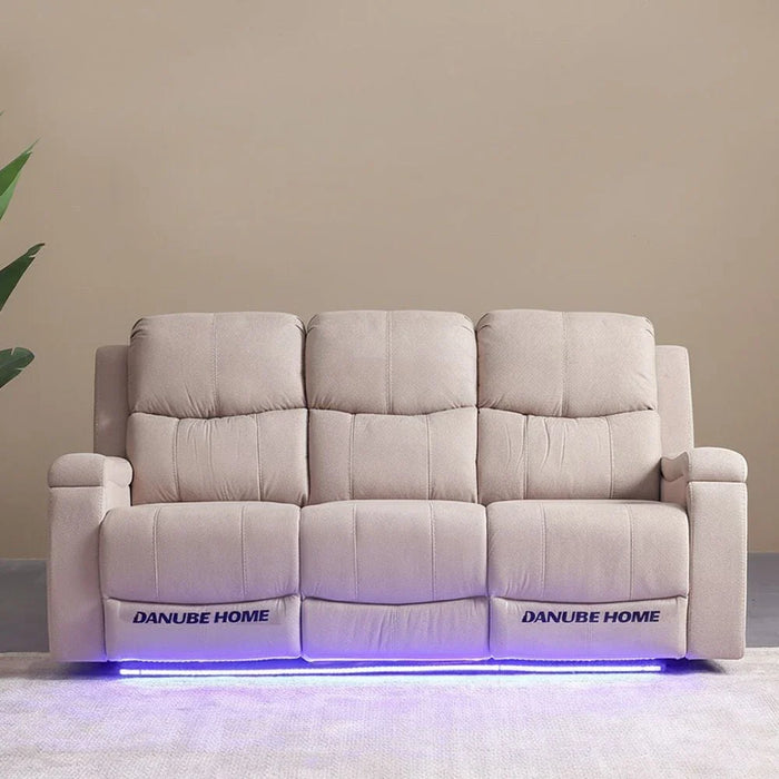 Paladin 3 Seater Fabric Recliner With Led & Cup Holder-Beige
