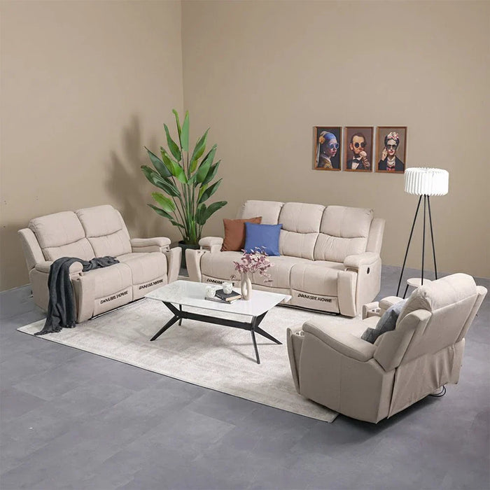 Paladin 3 Seater Fabric Recliner With Led & Cup Holder-Beige