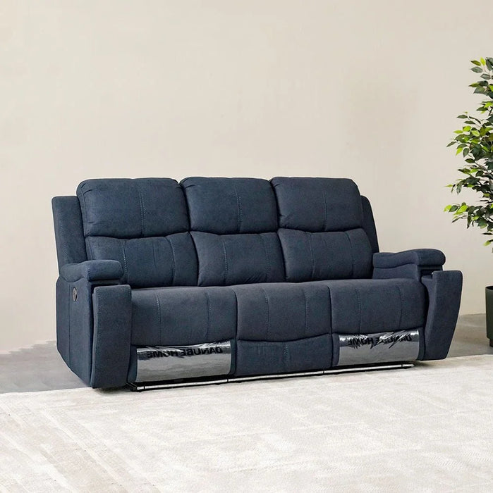 Paladin 3-Seater Fabric Recliner with LED & Cup Holder - Blue - With 2-Year Warranty